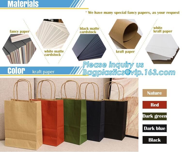 Custom Printed Accept Wholesale Stock White Brown Kraft Paper Shopping Bag With Handle No Minimum, carrier handle bags