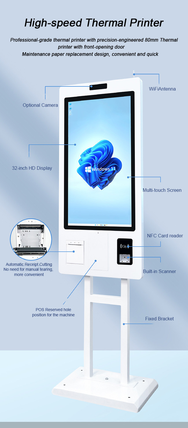 OEM ODM Self Ordering Kiosk 32in Interactive Self Service Kiosk Fast Food