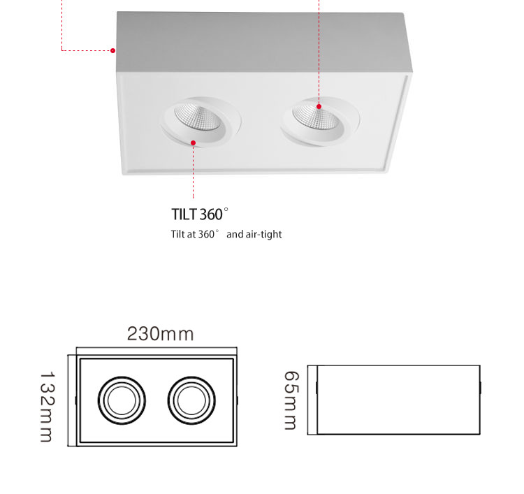 360 Degree Rotation Surface Mounted Square Led Downlight Cob Led Downlight