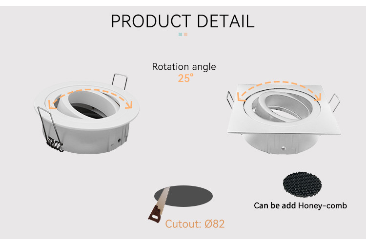 Square Tilted Downlight Frame Glare Reduction MR16 Downlight Housing