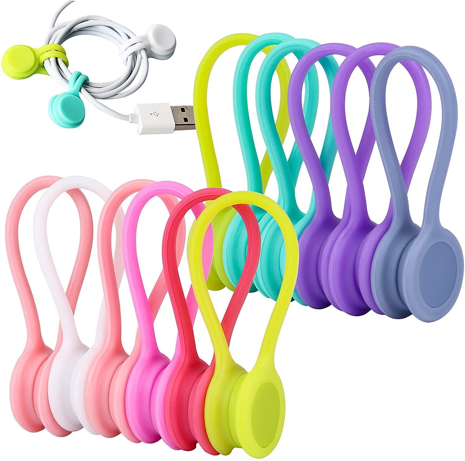 Silicone Magnetic Cable Ties Reusable Cable Organizers Earbuds Cords USB Cable Manager Keeper Wrap Ties Straps Bookmark