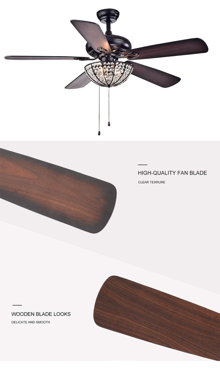 Hotel Villa Apartment Craft 4100K 1320mm Ceiling Fan Crystal Ceiling Fan With Remote
