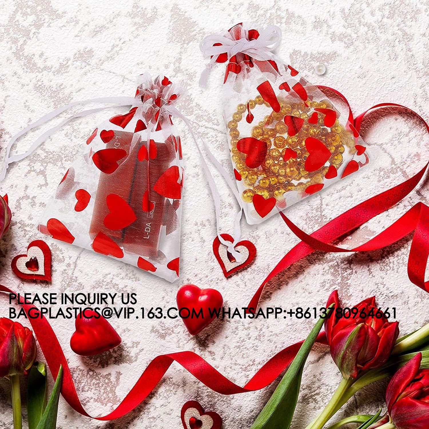 Organza Jewelry Pouches, Pouch Drawstring Bags For Jewelry Packaging Valentine'S Day Wedding Festival Party Supply