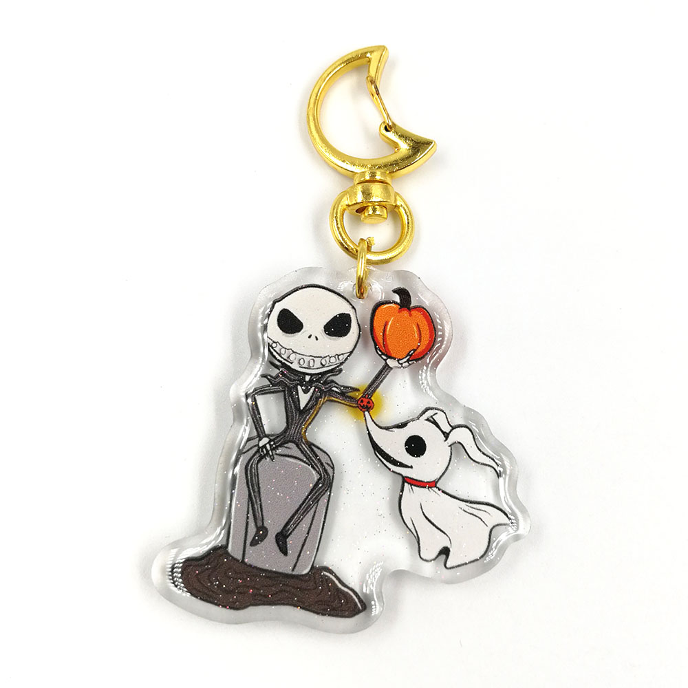 Custom high quality cartoon acrylic printed clear epoxy acrylic keychain charms as halloween gifts