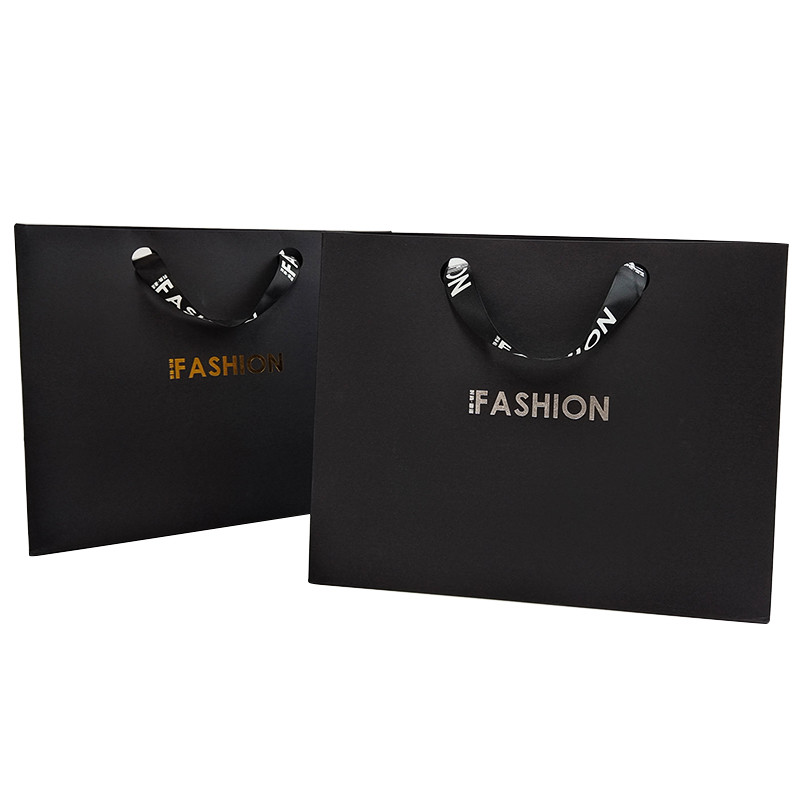 Customized Branded Logo Luxury Black Paper Apparel Packaging Gift Shopping Bag Paper Packaging