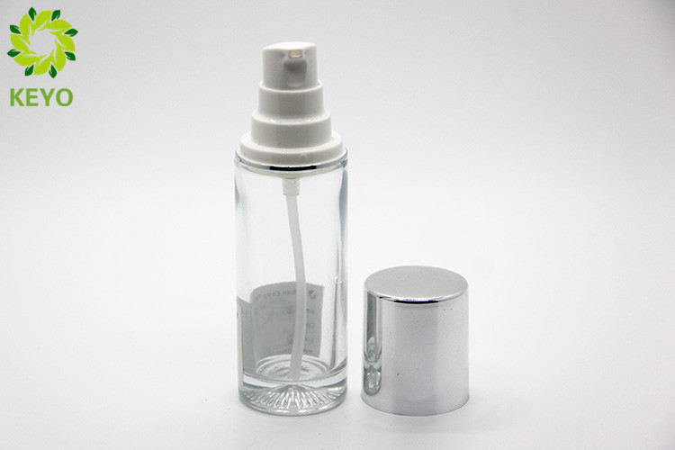 Straight Shoulder Empty Foundation Bottle With Pump 40ml Clear Glass Made