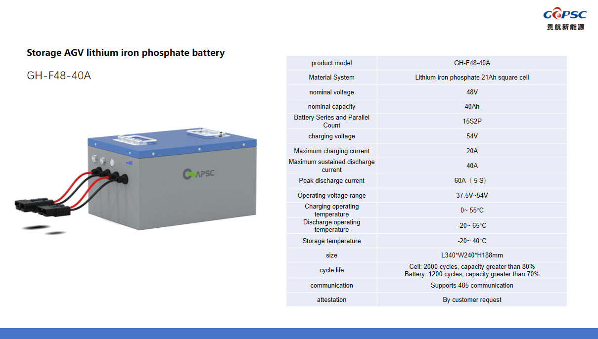 48V40Ah Storage AGV lithium iron phosphate battery