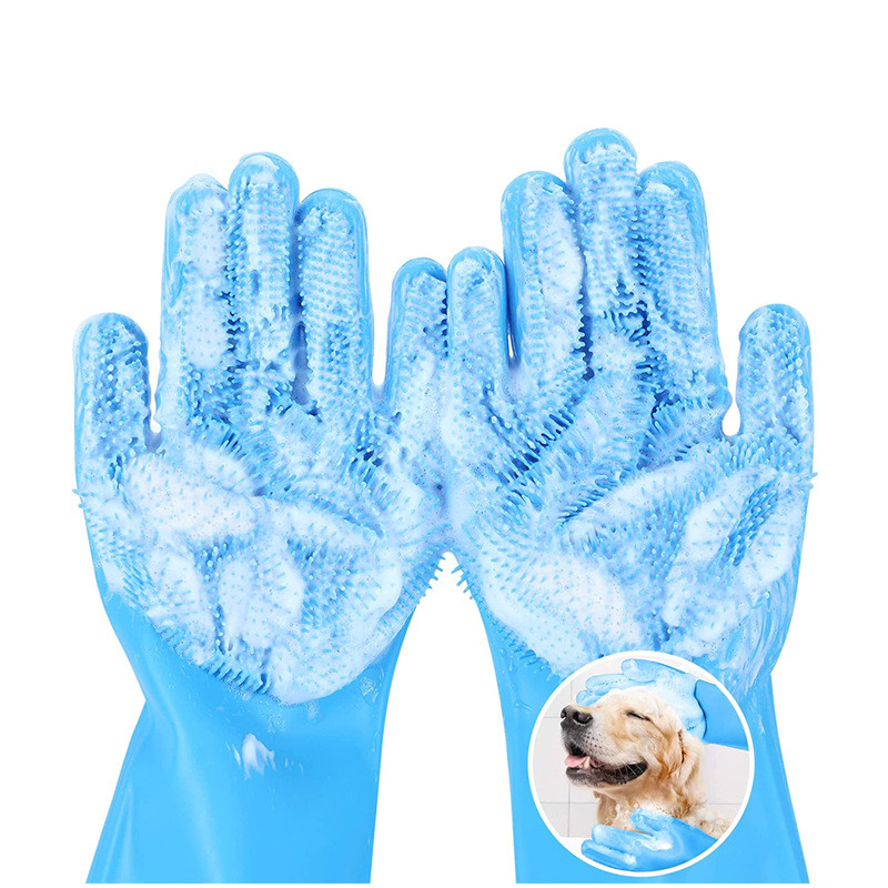 Magic Silicone Dish Washing Scrubber 2 In 1 Reusable Rubber Gloves Heat Resistant Kitchen Tool For Household Pet Brush