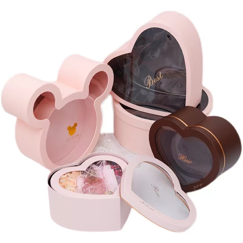 Transparent PVC Window Custom Size Accepted Gold Foil Logo Flower Bouquet Packaging Box