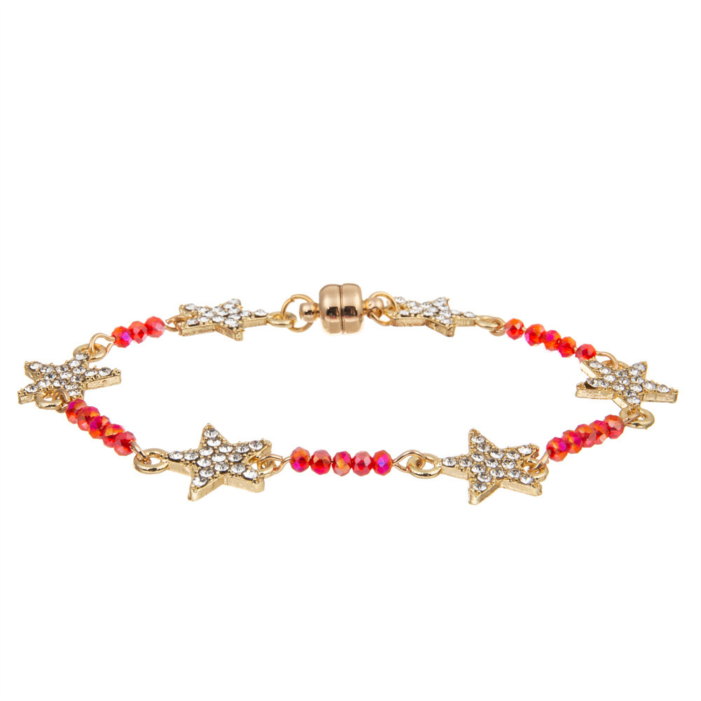 Women Custom Six Star Crystal Beads Bracelet Gold Plated With Magnetic Buckle
