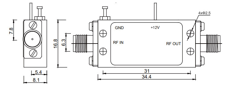 0.1- 6 GHz C Band Power Amplifier P1dB 23 dBm High Frequency RF Amplifier