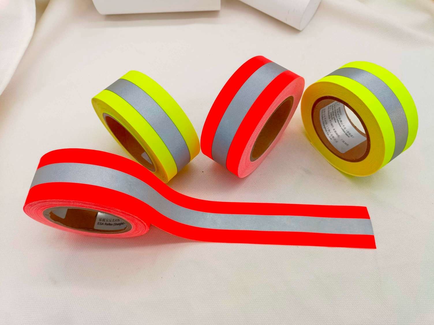 100% Cotton Yellow / Orange Silver Color Flame Retardant Reflective Tape 5*2 CC For Sew On Clothing