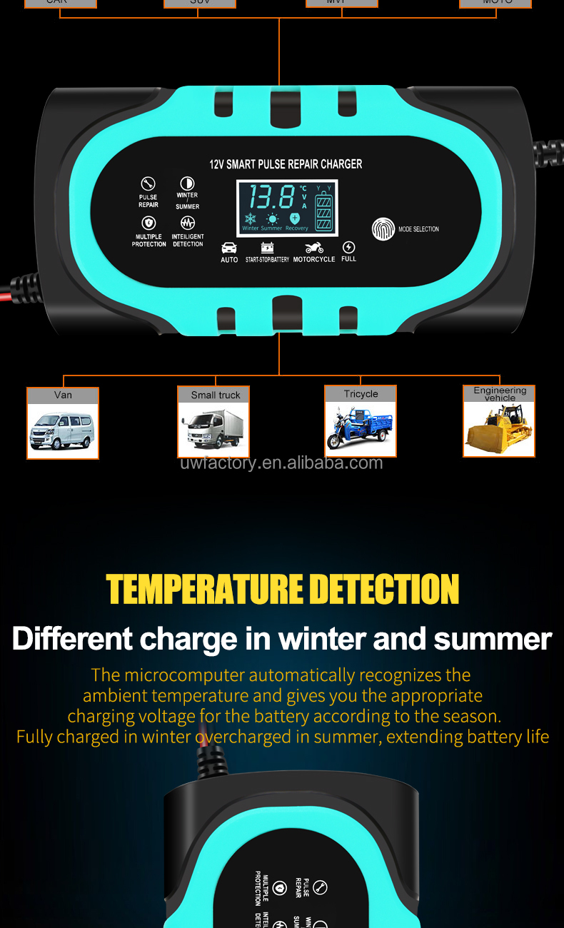 12V/1.25A Output Customized OEM 12V 10A Lead Acid Smart Battery Charger 7.5W Automatic Identification