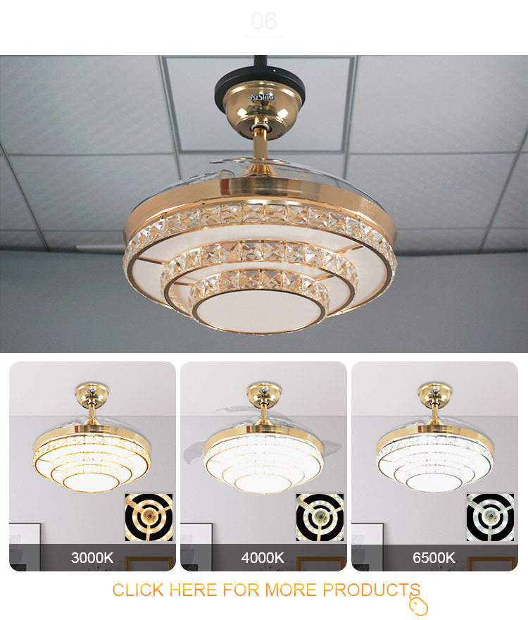 Modern Design 42Inch Crystal Ceiling Fans with Three Color Changes and Remote Control