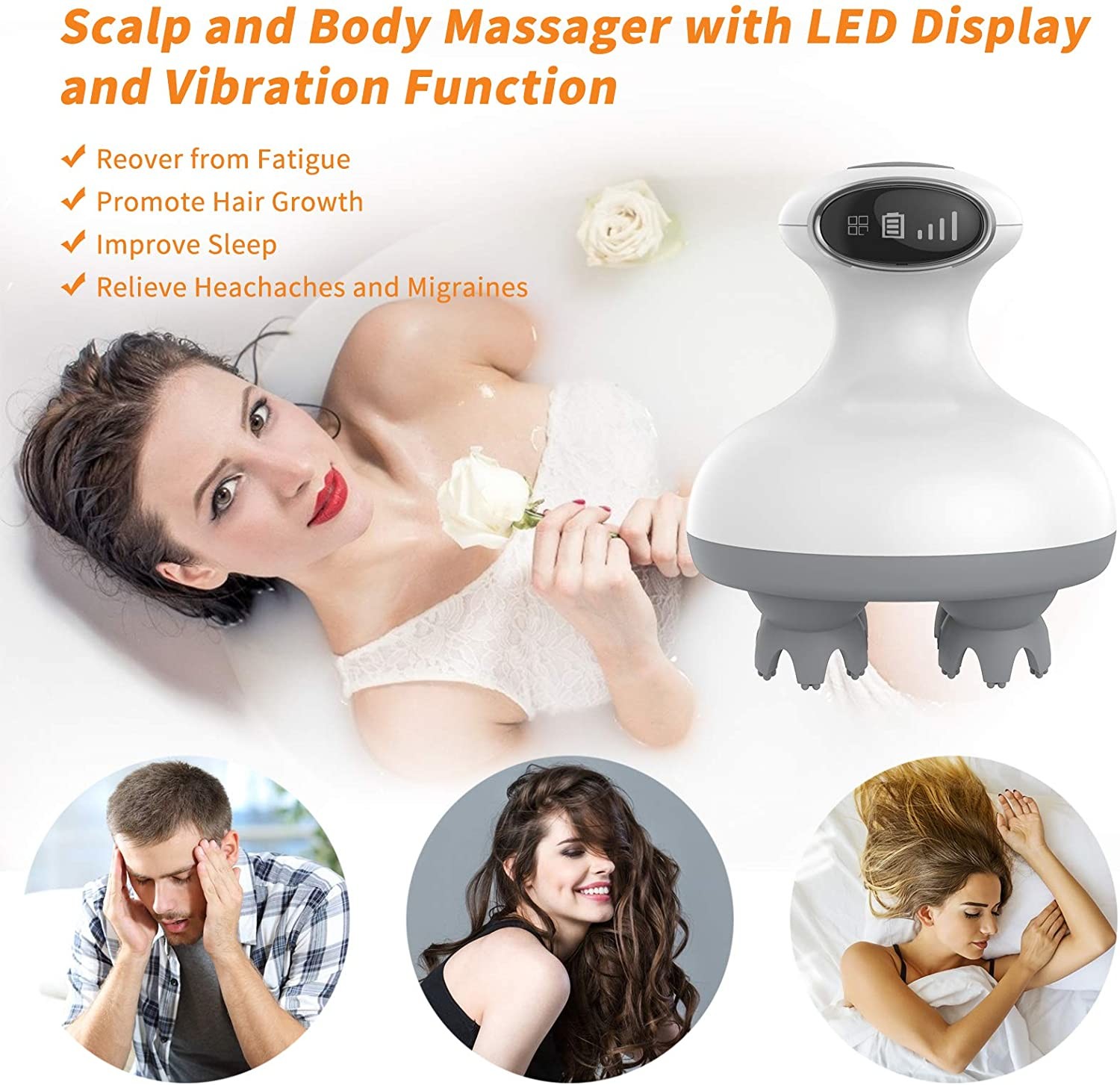 Wireless Waterproof Head Scalp Massager Machine Silicon Low Noise 35db