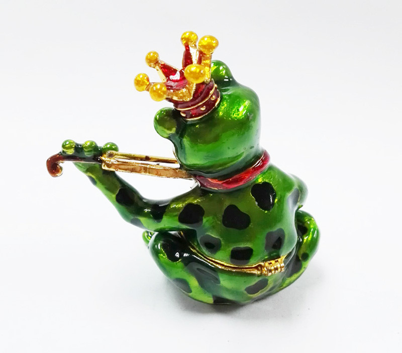 Mini Metal Frog Trinket Box Hinged Hand-Painted Animal Crystal Rhinestone Frog Jewelry Trinket Box Wedding Lady's Gift