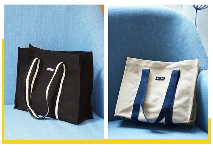 Printed Canvas Shopping Bags With Leather Handle / 20OZ Cotton Fabric
