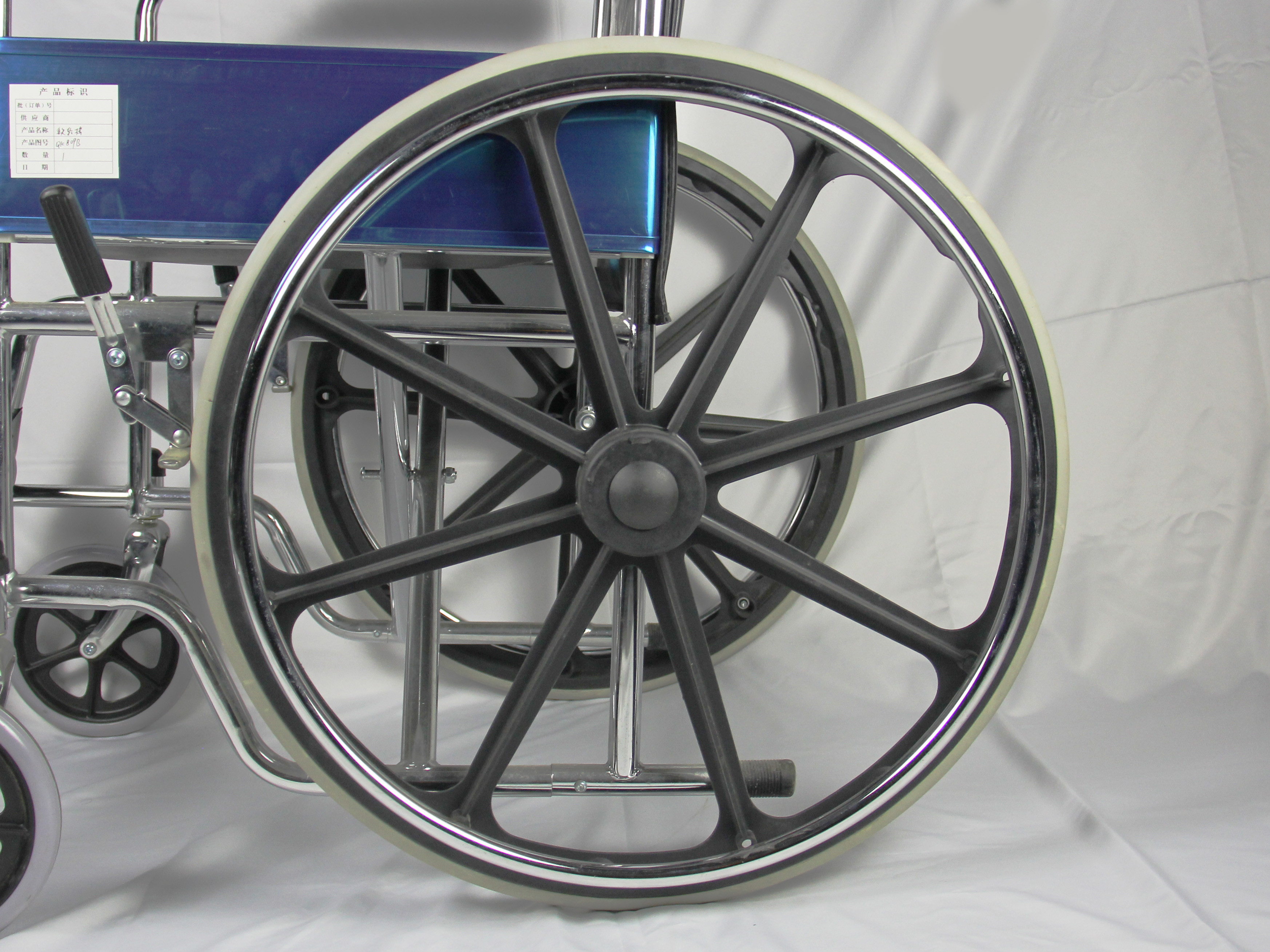 Disabled Solid Seat Wheelchair Foldable Chromed Steel Frame