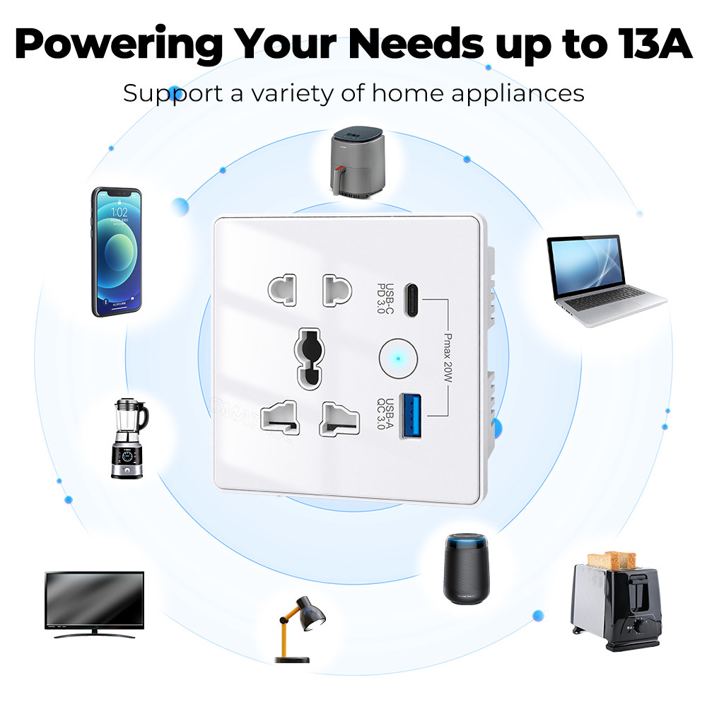 Wifi Wall Universal Socket Type C + USB Fast Charging For US EU UK Plug APP Remote Control Tuya Smart Home Automation