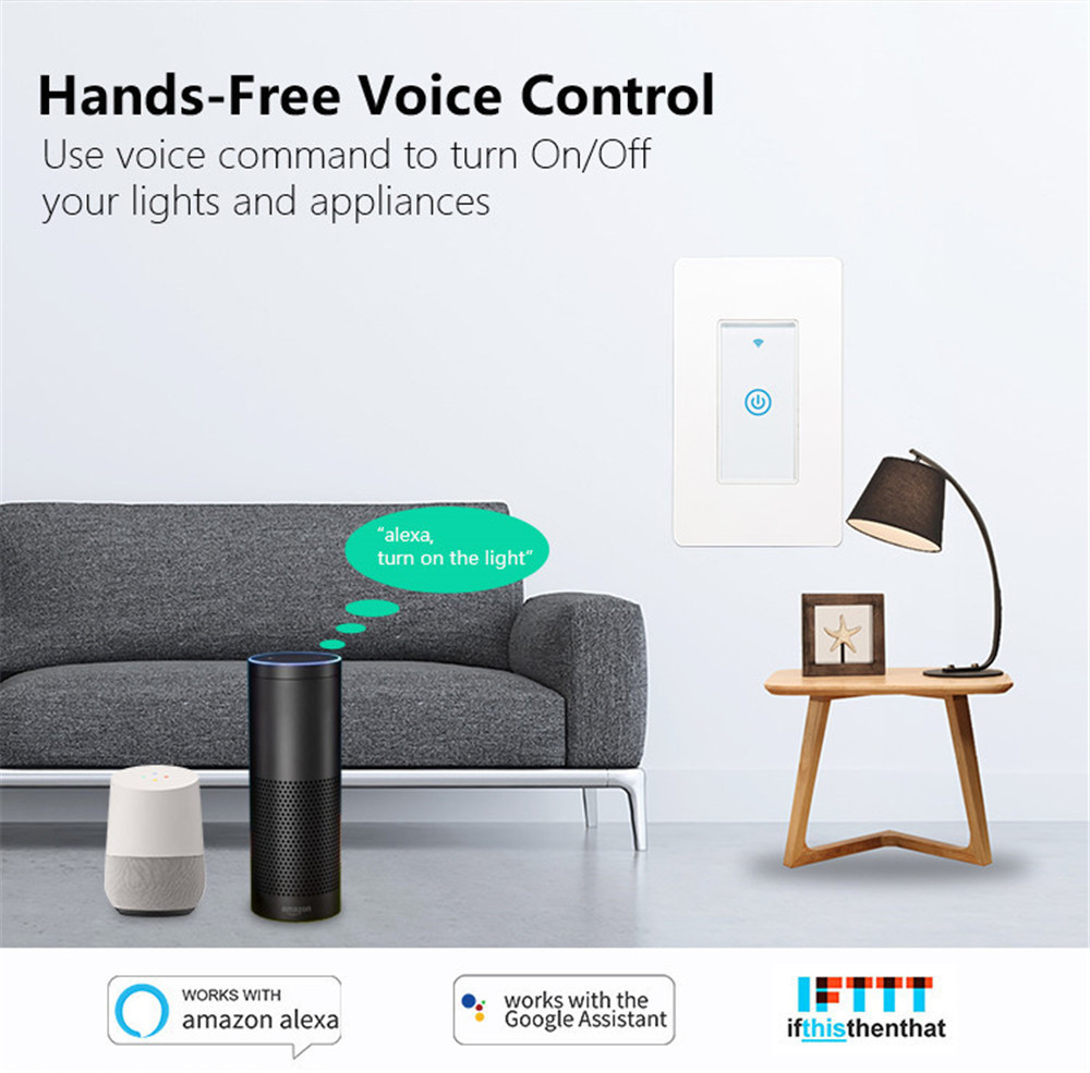 Smart Wifi Switch US 1/2/3 Gang Touch Panel Wireless Remote Control Light Switch Compatible Alexa Google Home Tuya APP