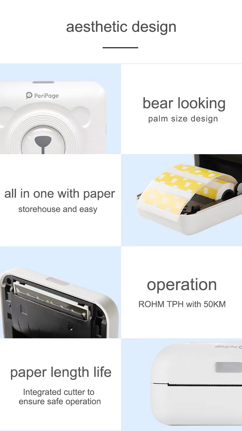Peripage A6 58mm Cute Bear Shape Mini Thermal Printer With Wireless Blue Tooth