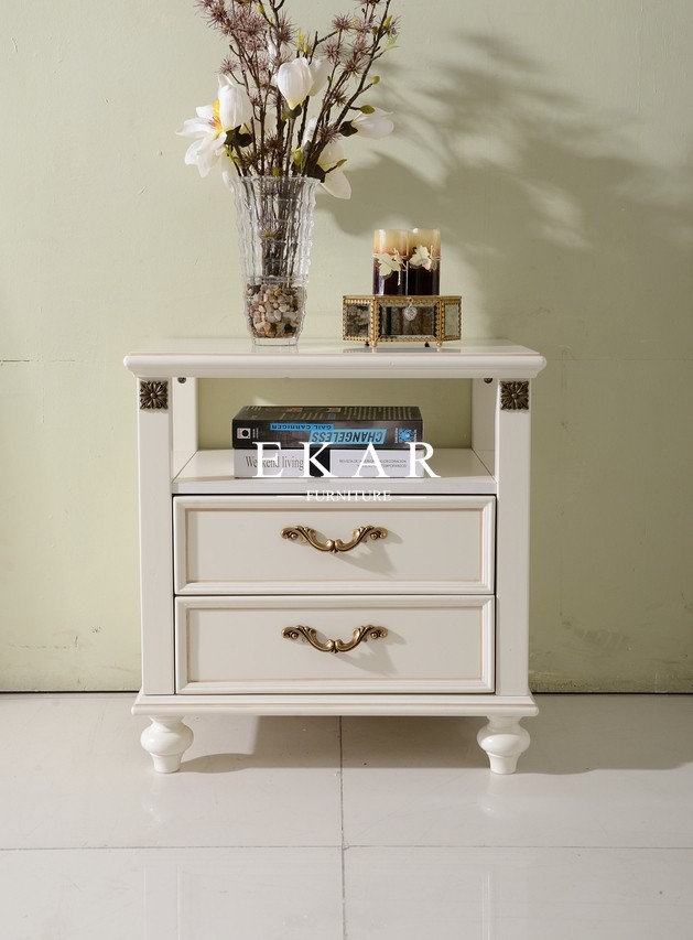classic white nightstand with 2 drawers bedsides table