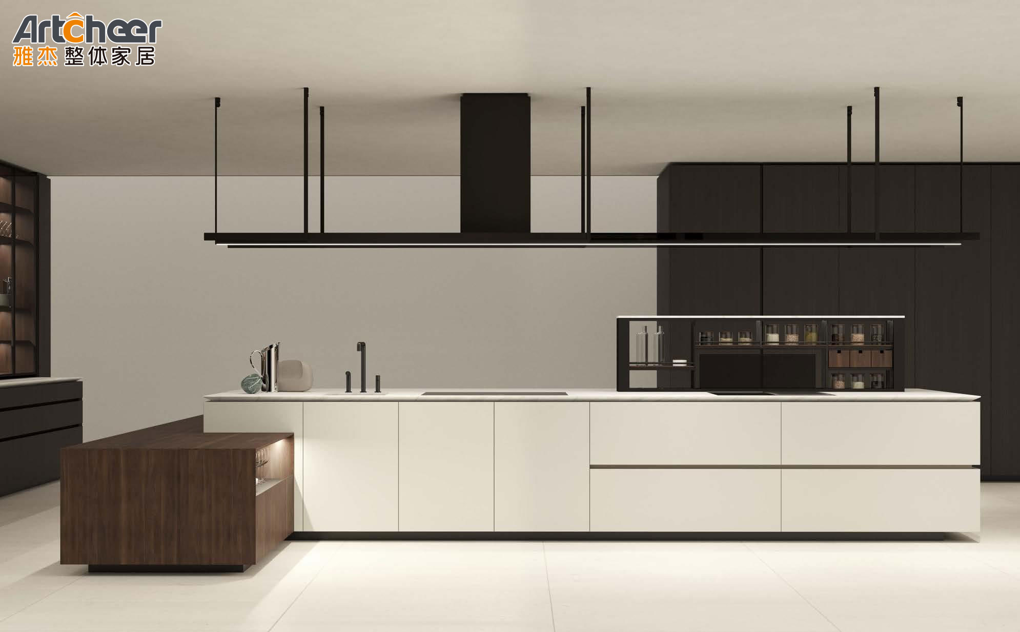 Mail Packing N Kitchen Cabinet with Wood Unit Wall Cabinet and Island in White Color