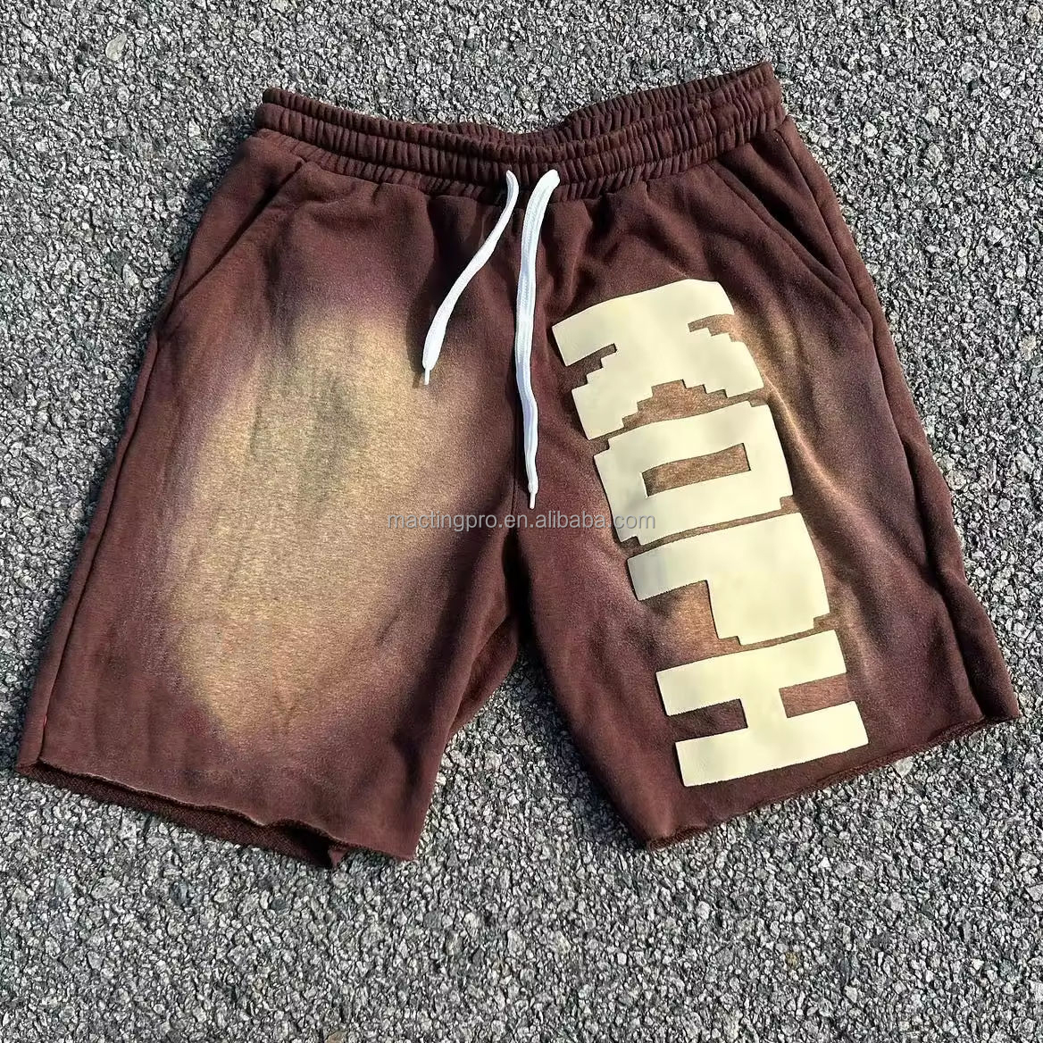 Drawstring Closure Customized Cotton French Terry Sun Faded High Waist Shorts for Men