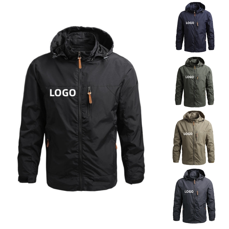 Wholesale Custom Waterpoof Autumn Windbreaker Zip Hoodies Pockets Mesh Outdoor Hiking Mens Coats Plus Size Men Jacket