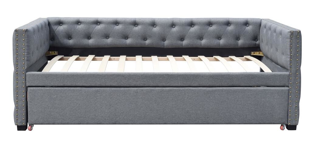 Fabric Upholstered Trundle Daybed With Bronze Stud Single Plywood