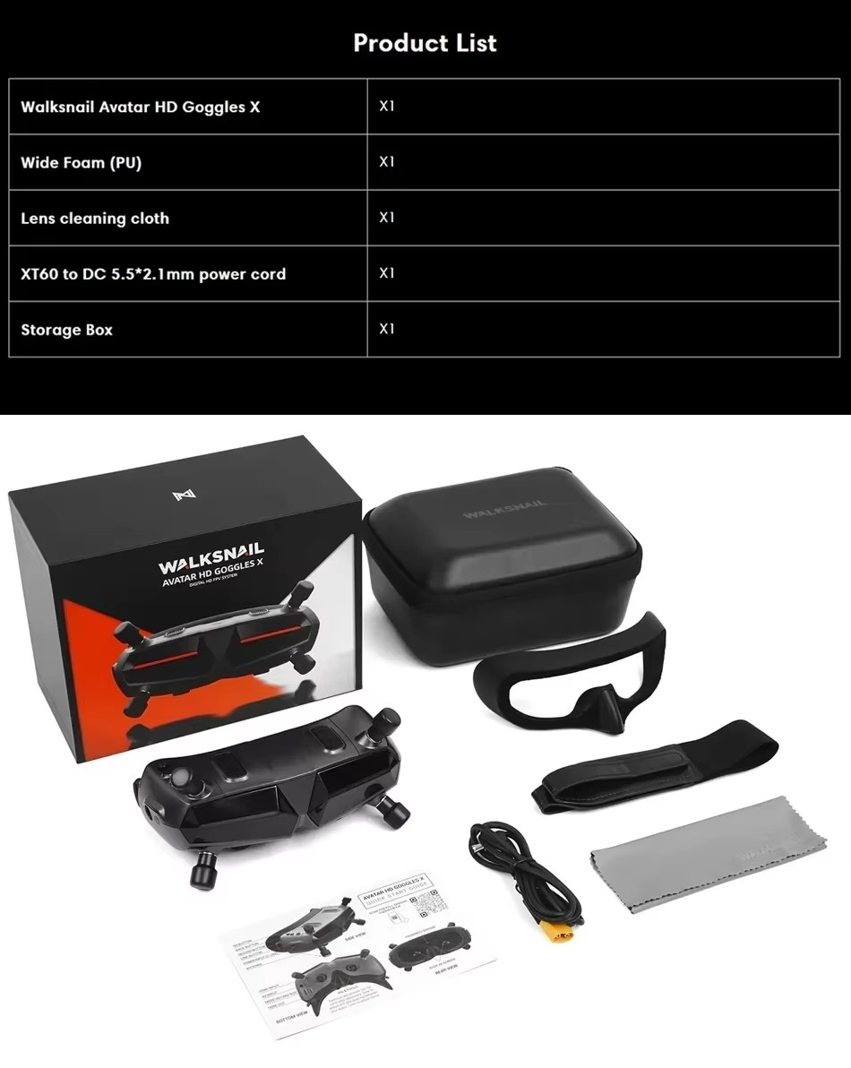 Walksnail HD X 1080P 100FPS Built-in Gyro Bluetooth Wi-Fi Module Avatar Goggles 7-26V FPV Drones Fixed-Wing Security Protection