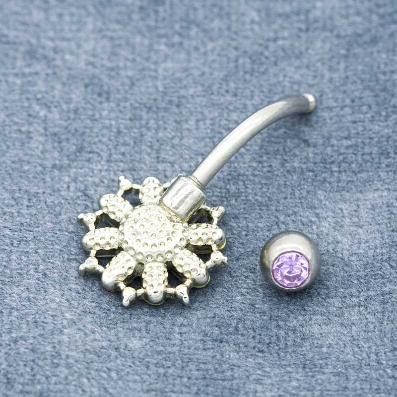 Purple Crystal Body Piercings Jewellery Round Belly Button Rings 316 Stainless Steel