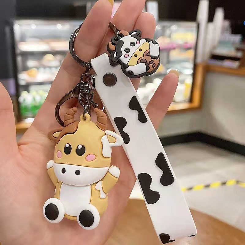 Personalized 3D Silicone Cow Animal Keyrings Pendant Keychain for Purse and Backpack