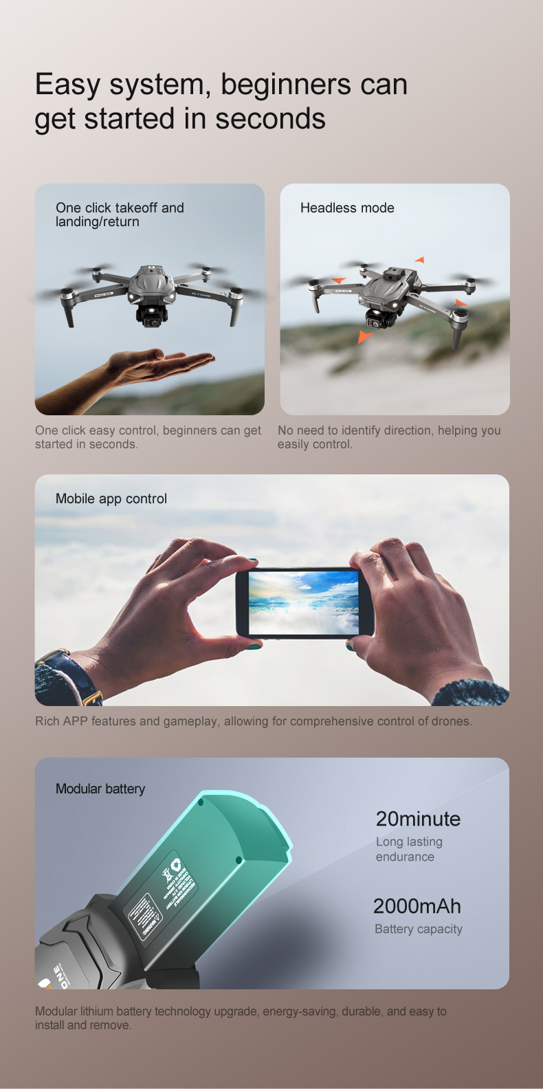 15 Minutes Maximum Flight Time Orange Quadcopter with Brushless Optical Technology and Adjustable Obstacle Avoidance