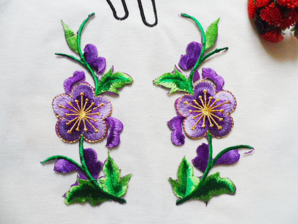Apparel Accessories Red Rose Embroidery Lace Applique Hot Fix Motif