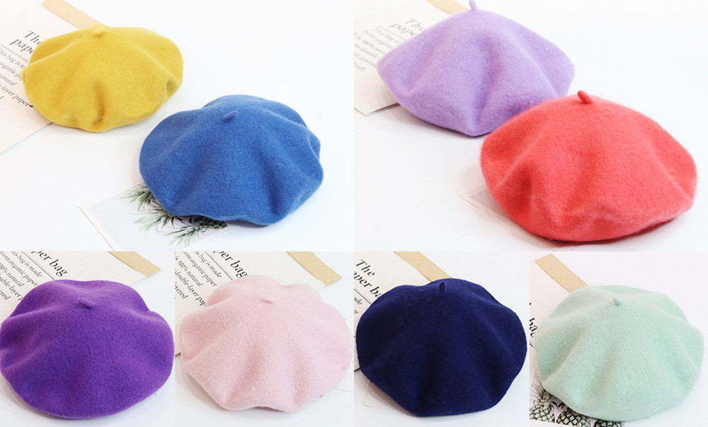 Polyester Wool Beret Cap Hat Solid Color​ For Women Halloween
