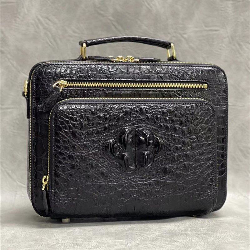 Exotic Alligator Leather Zipper Closure Men's Portfolio Bag Working Briefcase Genuine Crocodile Skin Male Handbag