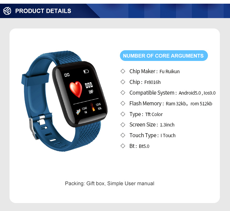 IPS 1.3 Inch Fitness Tracker Smartwatch Android5.0 Touch Control FR8016H