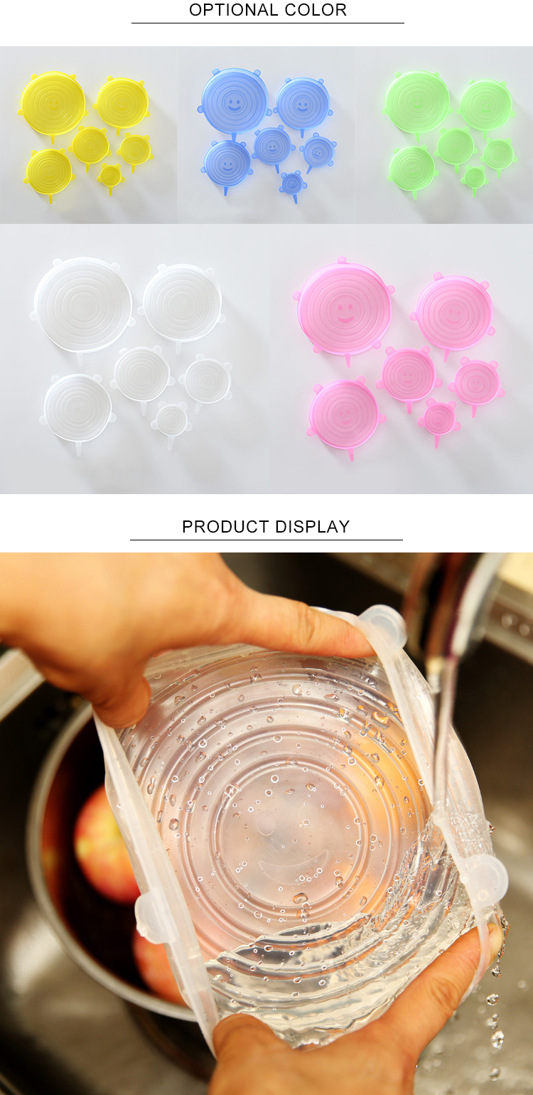 Silicone Stretch Lids Reusable Durable and Flexible Expandable Seal Cover Set to Fit 6 Various Sizes Shape of Containers