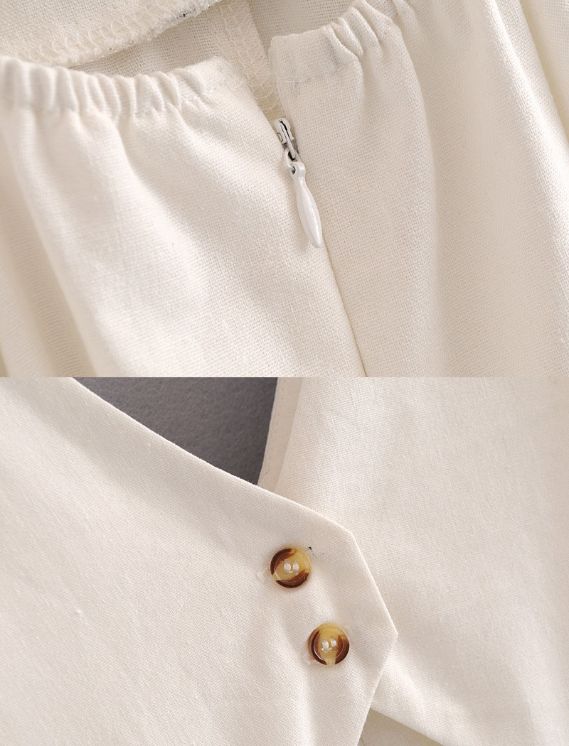 Elegant white linen maxi woman dress with bow