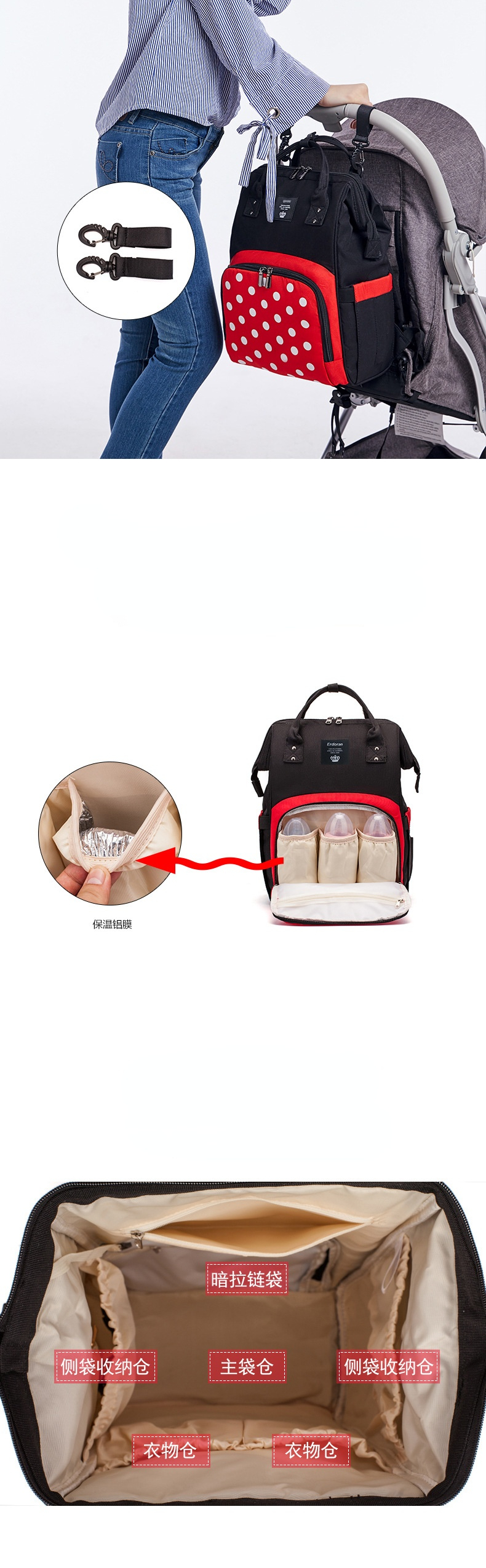 Hot Insulation Mummy Maternity Nappy Bag Waterproof Large Capacity Baby Diaper Bag With Stroller Strap For Baby Care