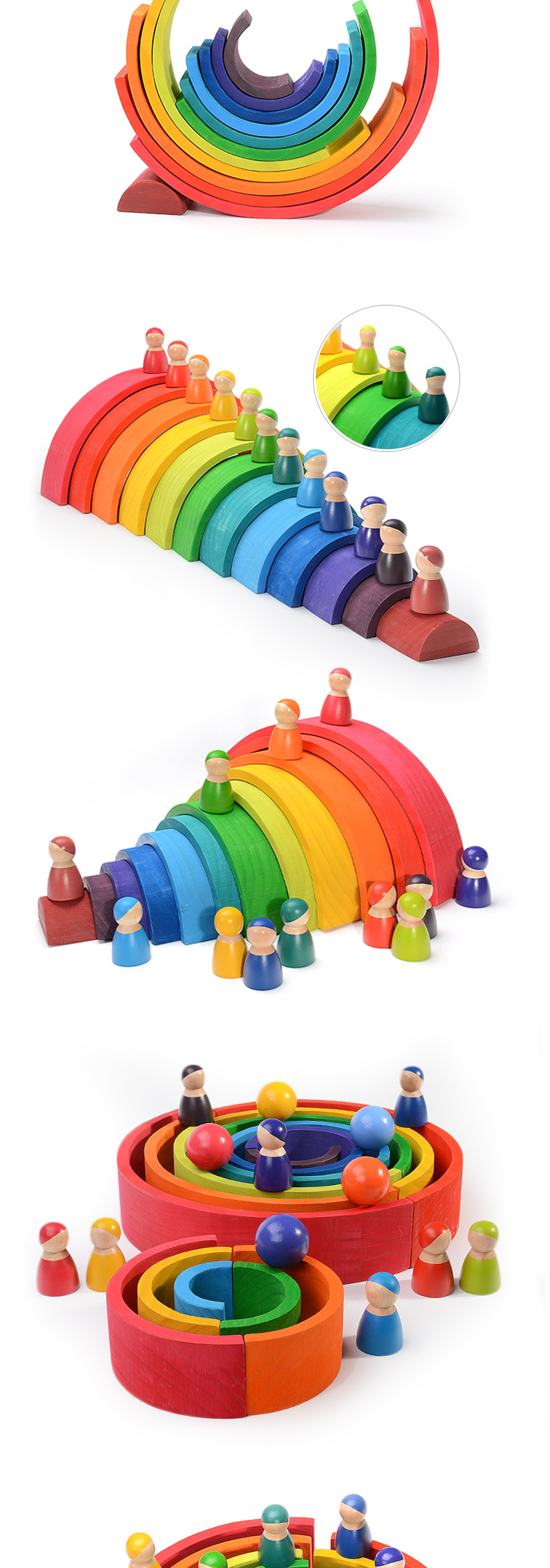3D 2.75in Stacking Rainbow Wooden Rainbow Stacker 12 Piece