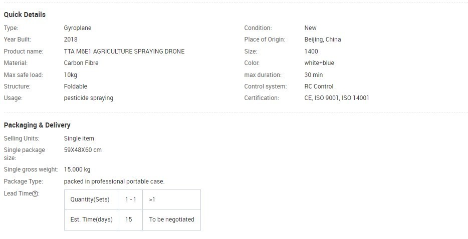 Tta China Agriculture Drone Uav Crop Sprayer for Farm Pesticide Spraying