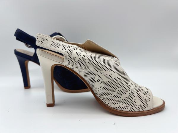 Quality Ladies Genuine Leather Sandals Navy / Bone Open Toe High Heel Sandals for sale