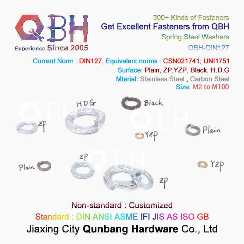 10%off Qbh DIN 127 a B High Quality Zp Yzp Black HDG Zinc Carbon Stainless Steel ASTM F436m Flat Plain / Spring Washer