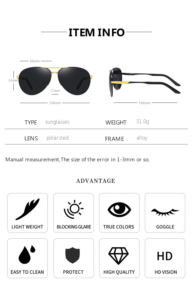 Ultra Lightweight Rectangular Polarized Stylish Sunglasses UV400 Protection