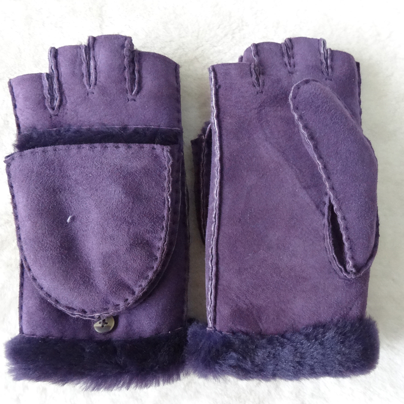 High quality touch screen sheepskin curly wool half finger mitten gloves