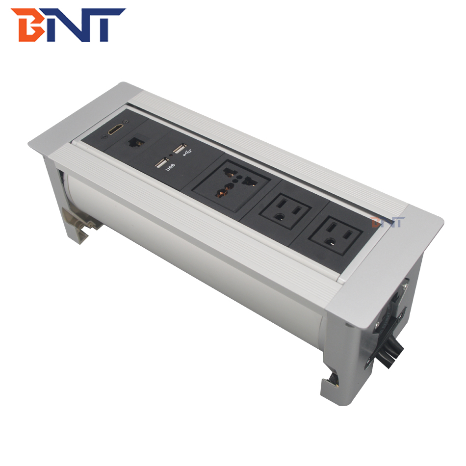 Office furniture media dual usb charger manual flip up table socket
