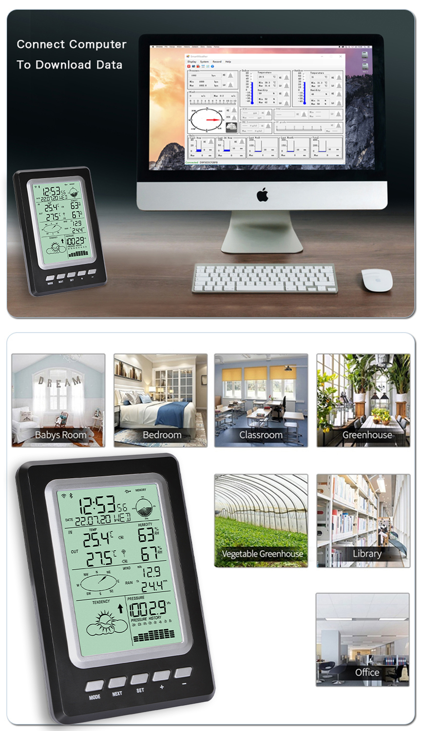 Outdoor Home Wireless Smart Weather Station With LCD Display And Weather Monitoring