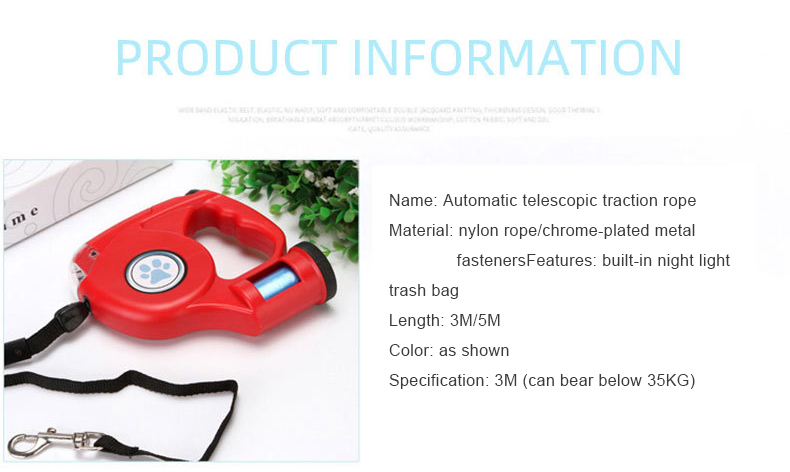 Pet Leash LED Flashlight Retractable Design Garbage Universal Cleaning poop bag